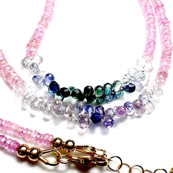 14K Gold Gemstone Wrap Bracelet Necklace: Moonstone, Sapphire, Aquamarine - Picture 13 of 13